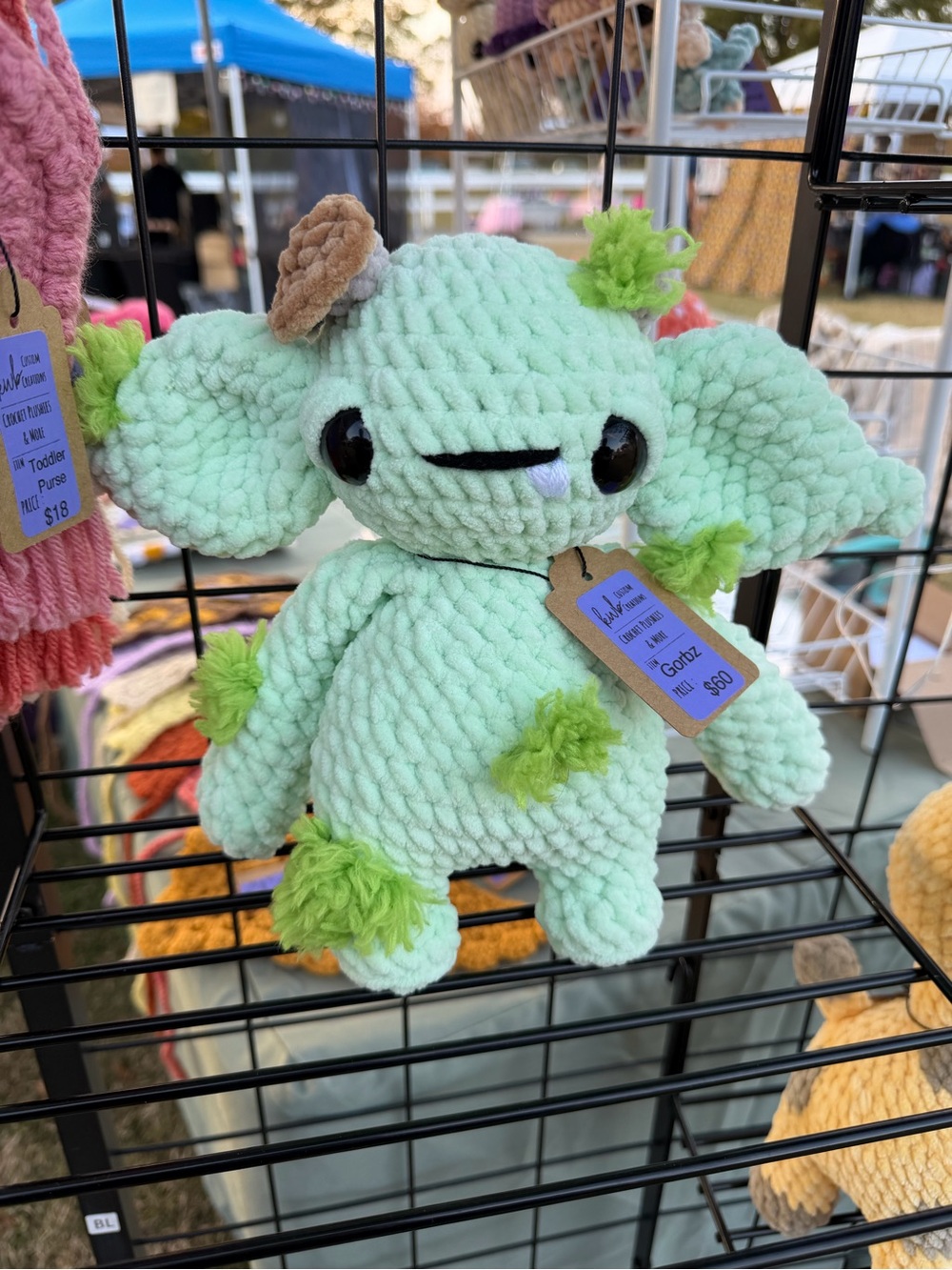 Handcrafted Crochet Mint Plush Creature, Moss/Forest Goblin